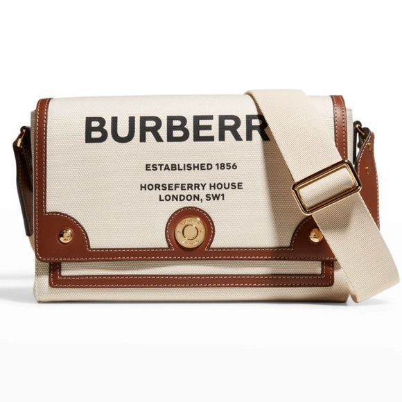 🔴SOLD🔴 BURBERRY-Canvas Horseferry Print Note Crossbody Bag Natural Tan - Picture 2 of 15